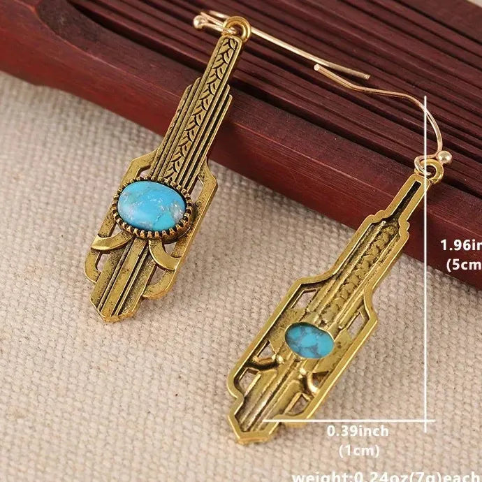 Vintage Turquoise Zinc Alloy Long Pendant Boho Style Women's Earrings Gift