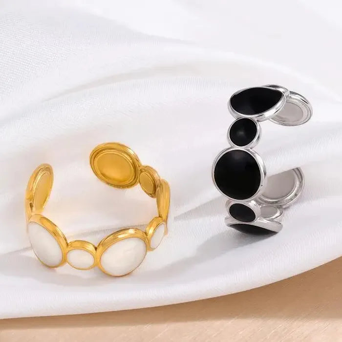 Stainless Steel Unisex Open Rings Geometric Drip Oil Design Waterproof Jewelry