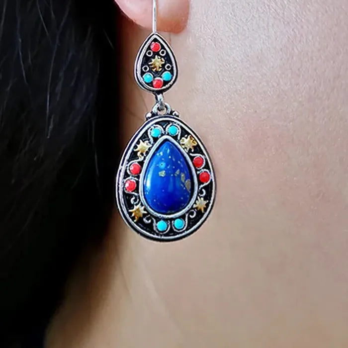 Silver Water Drop Dangle Earrings with Natural Stone for Women Bridal Wedding Gifts