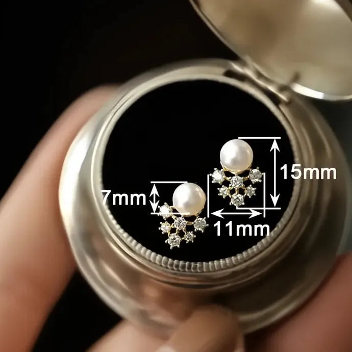 Geometric Pearl Stud Earrings with Shiny Star CZ Copper Alloy Jewelry for Women