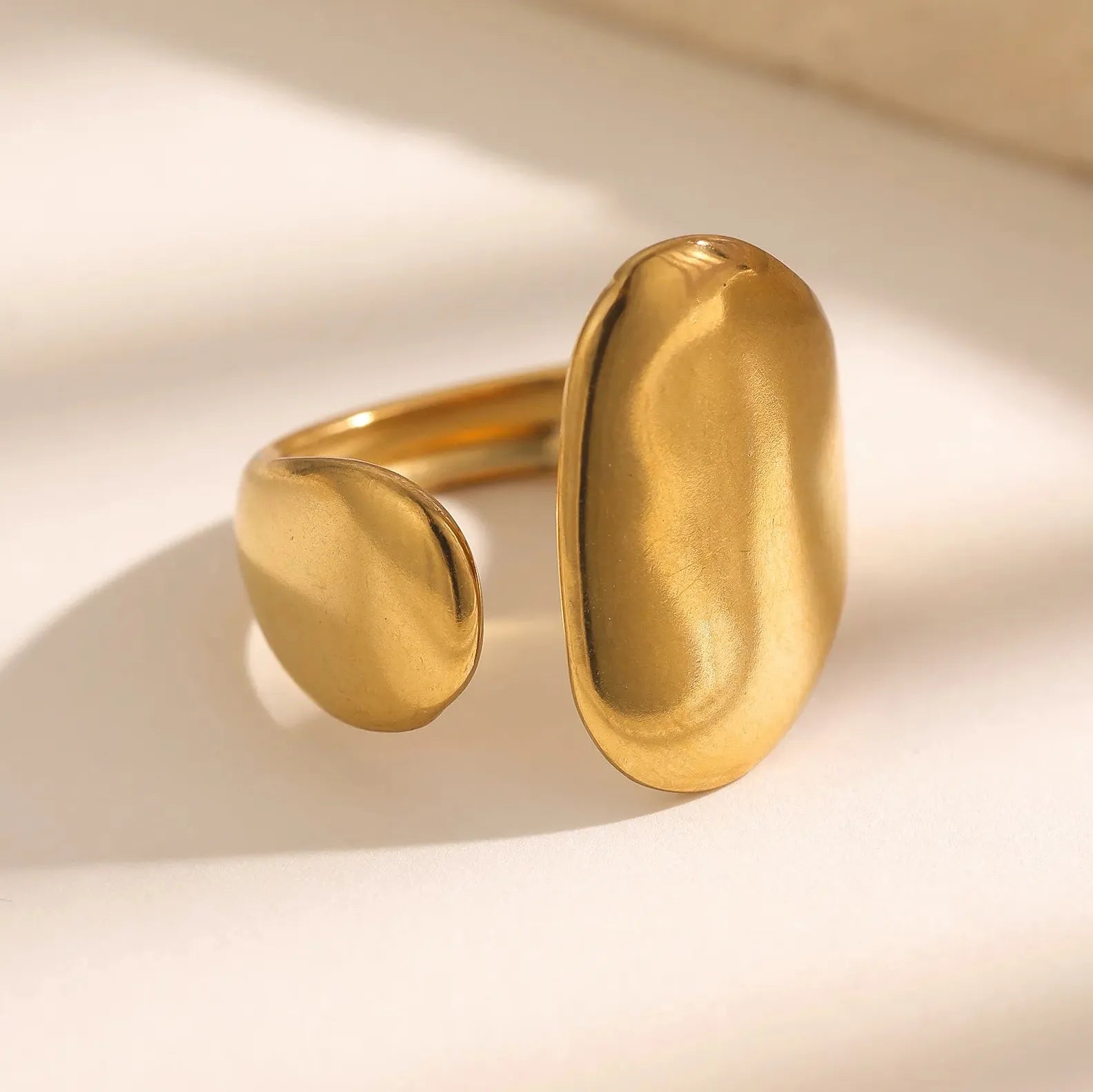 Retro Stainless Steel Irregular Geometric Cocktail Ring for Women Punk Jewelry Gift