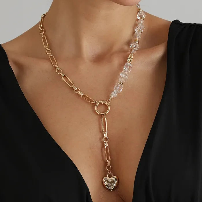 Crystal Heart Zinc Alloy Pendant Necklace & Earrings Set for Women