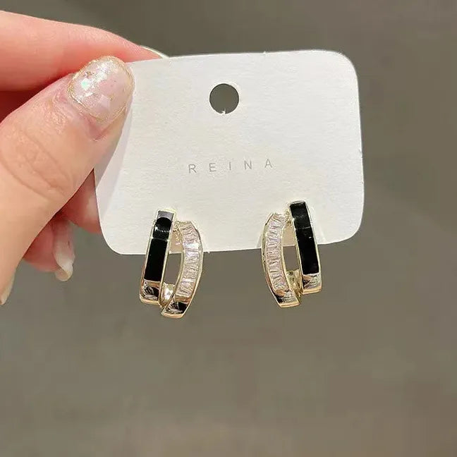 2024 Shell Zircon Arc Metal Stud Earrings Korean Fashion Jewelry Women