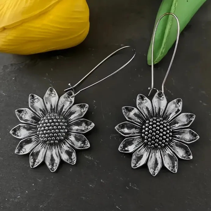 Geometric Sunflower Drop Earrings for Women Zinc Alloy Fashion Jewelry