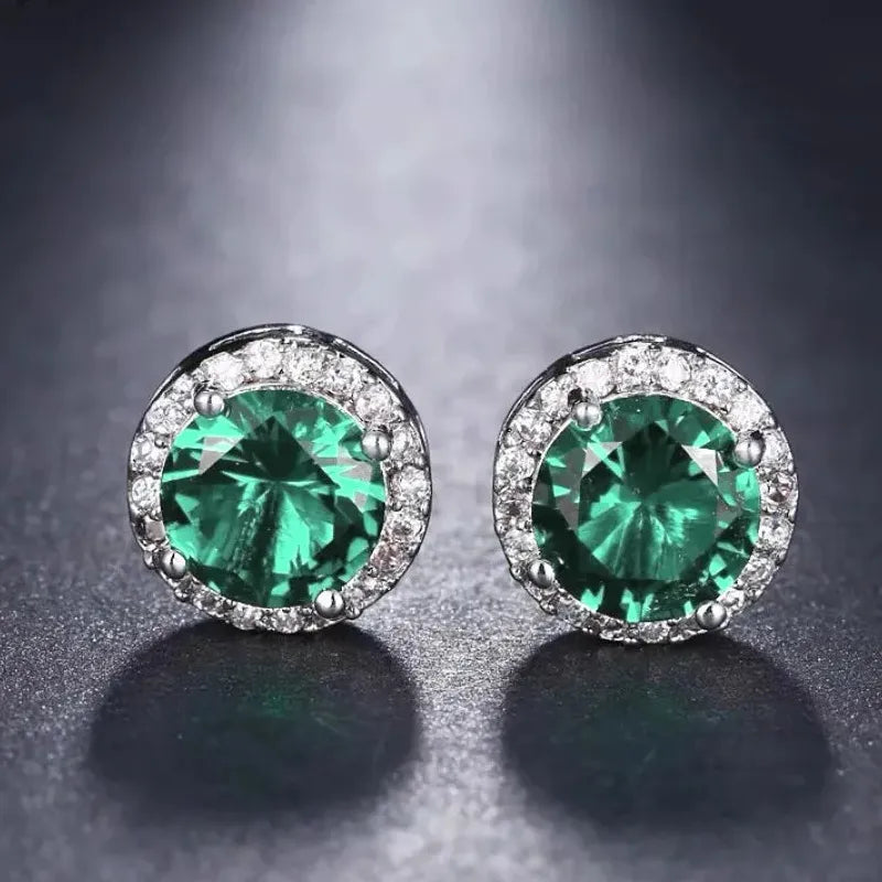 Delicate Small Round Copper Stud Earrings with Shiny Cubic Zirconia for Women Teens