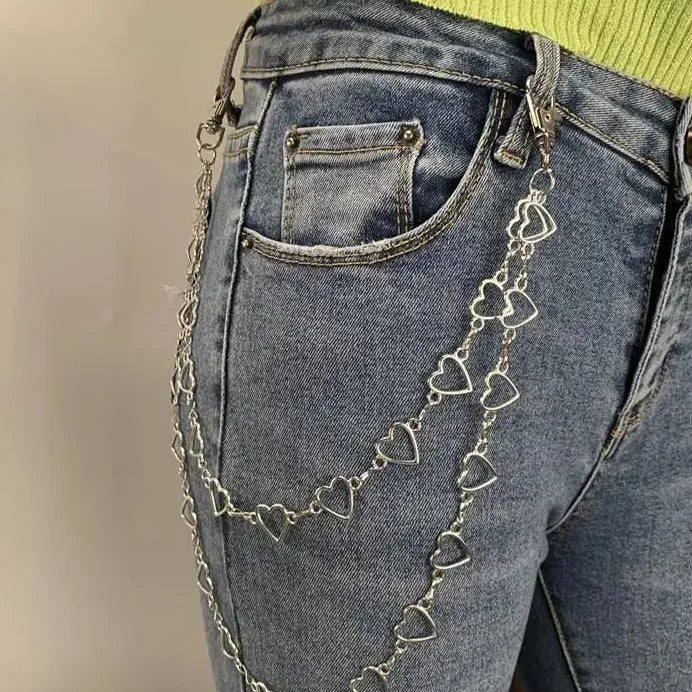 Zinc Alloy Heart Waist Chain Double Layer Hip Hop Trouser Belt Jewelry