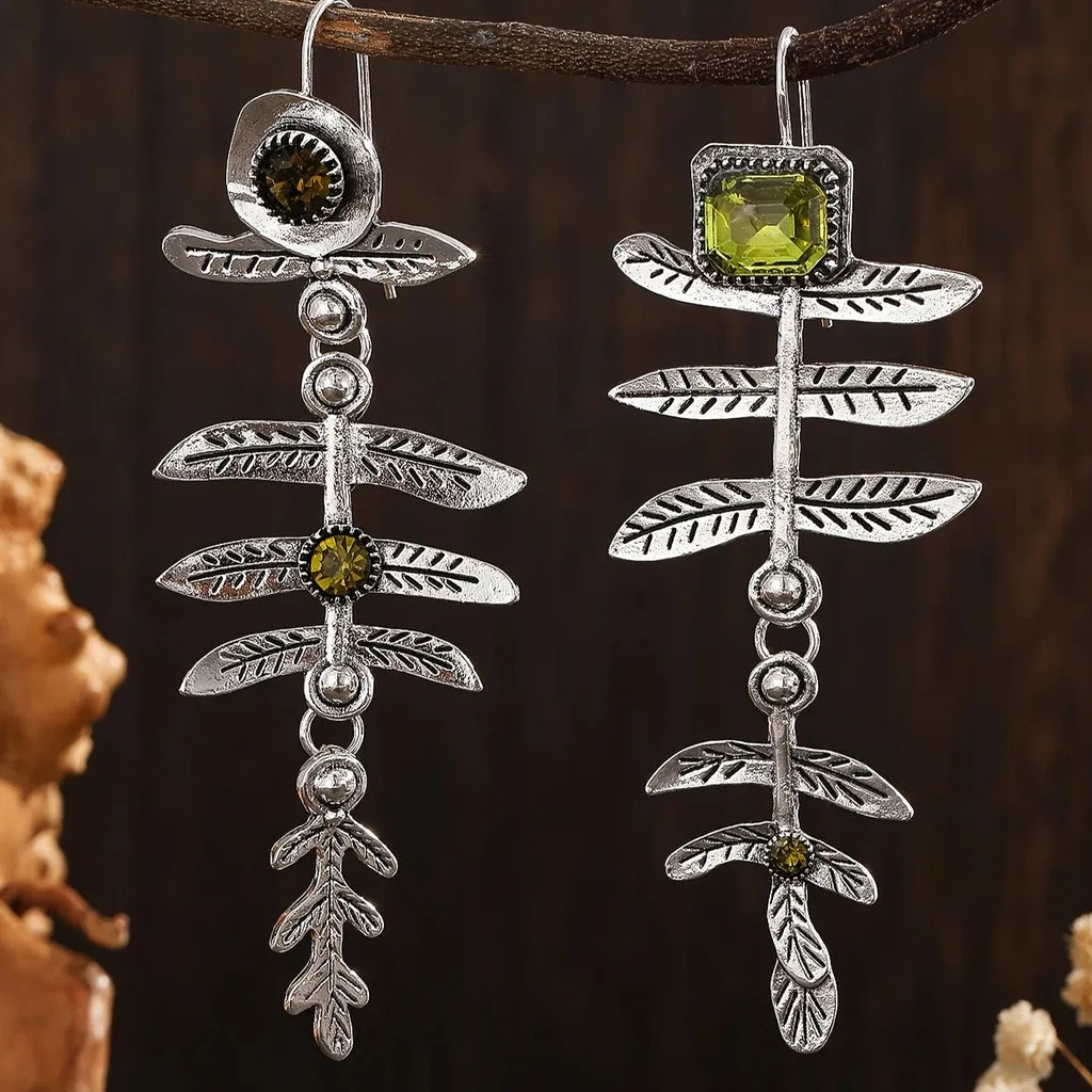 Retro Women's Zinc Alloy Dragonfly Earrings with Blue Gemstone Pendant Jewelry