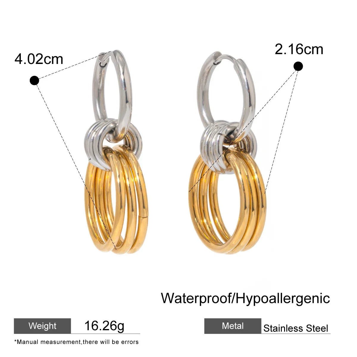 Waterproof C Shape Hoop Earrings for Women Stainless Steel Gold Plated Rings