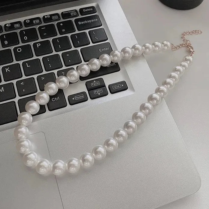 Men's Trendy White Imitation Pearl Beaded Short Choker Necklace 2026