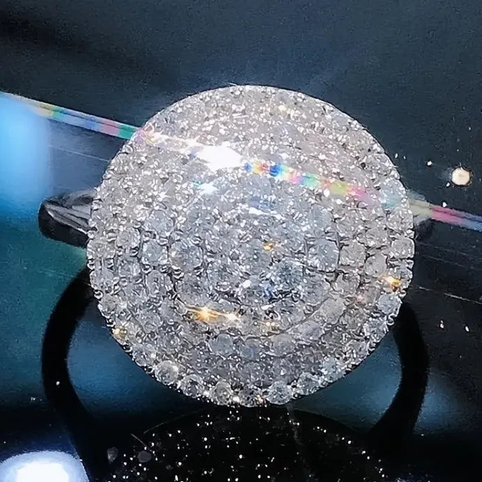 Sparkling CZ Round Women’s Geometric Iced Out Full Bling Wedding Ring