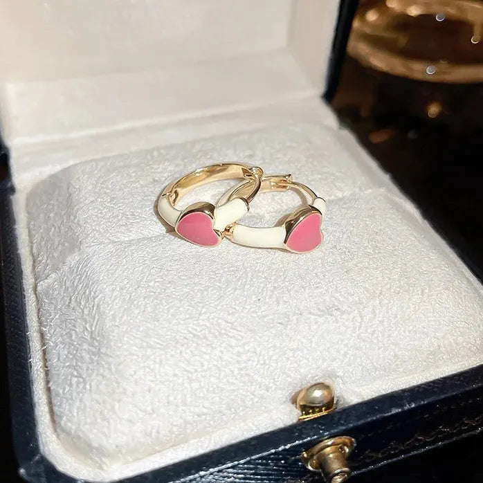 2024 Korean Women’s Heart Hoop Earrings Gold Plated Copper Jewelry Gift