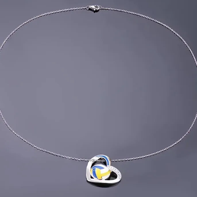 Volleyball Heart Pendant Necklace for Women with Cubic Zirconia Jewelry