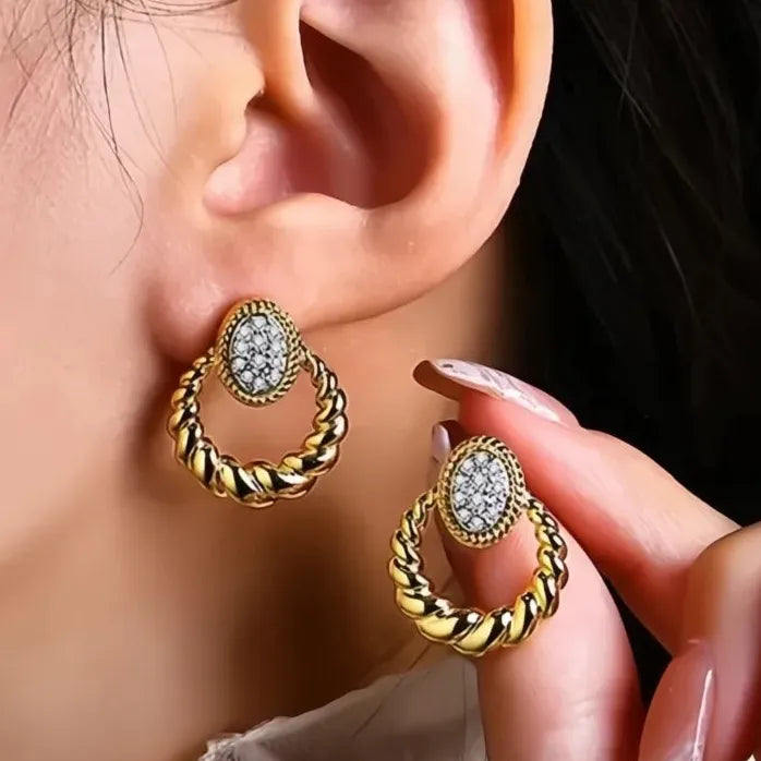 Twisted Circle Drop Earrings for Women Gold Color Copper Alloy CZ Jewelry