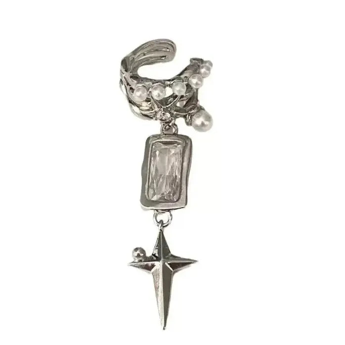 Star Zircon Copper Clip-On Star Earrings for Women Men Punk Gothic Luxury
