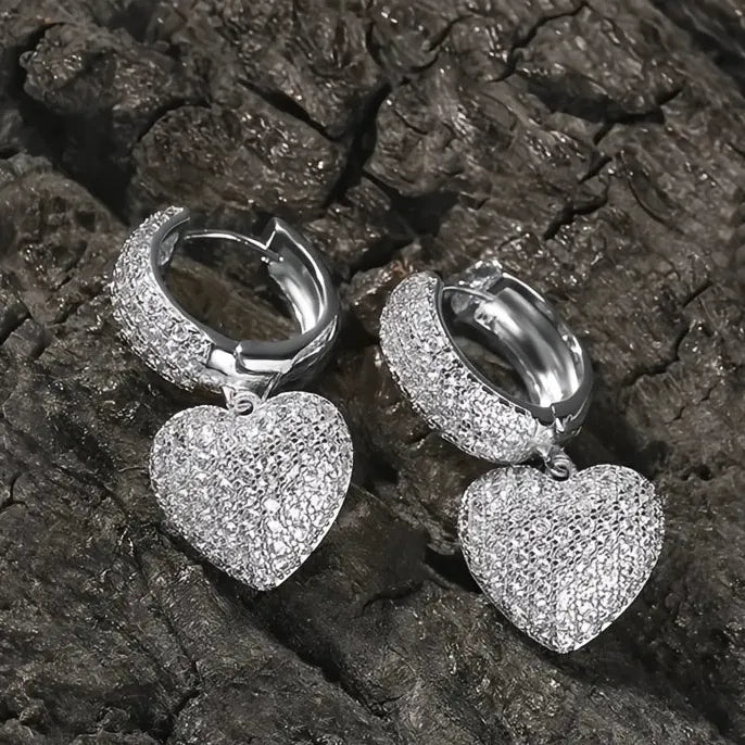 Noble Heart Geometric Cubic Zirconia Brass Drop Earrings for Wedding Jewelry