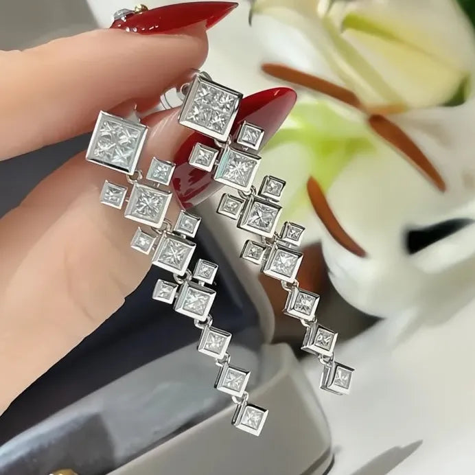 Elegant Geometric Long Drop Earrings with Cubic Zirconia for Women