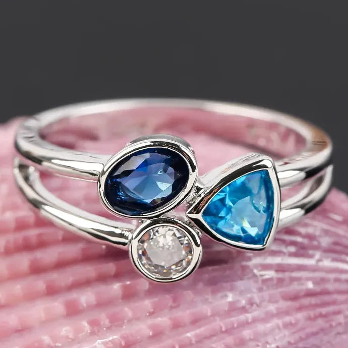 Fashionable European American Irregular Three-Color Stone Zinc Alloy Date Ring for Women