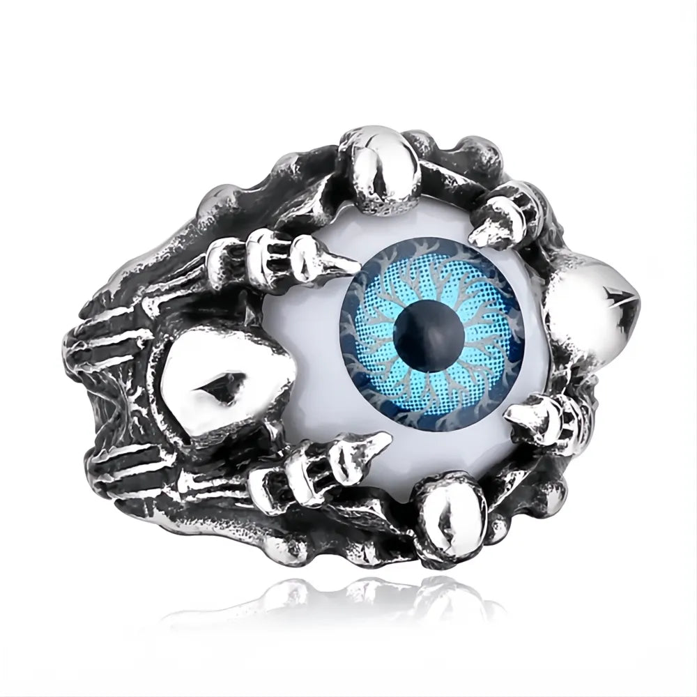 Men's Stainless Steel Gothic Dragon Claw Demon Eye Ring Punk Hip Hop Jewelry Gift
