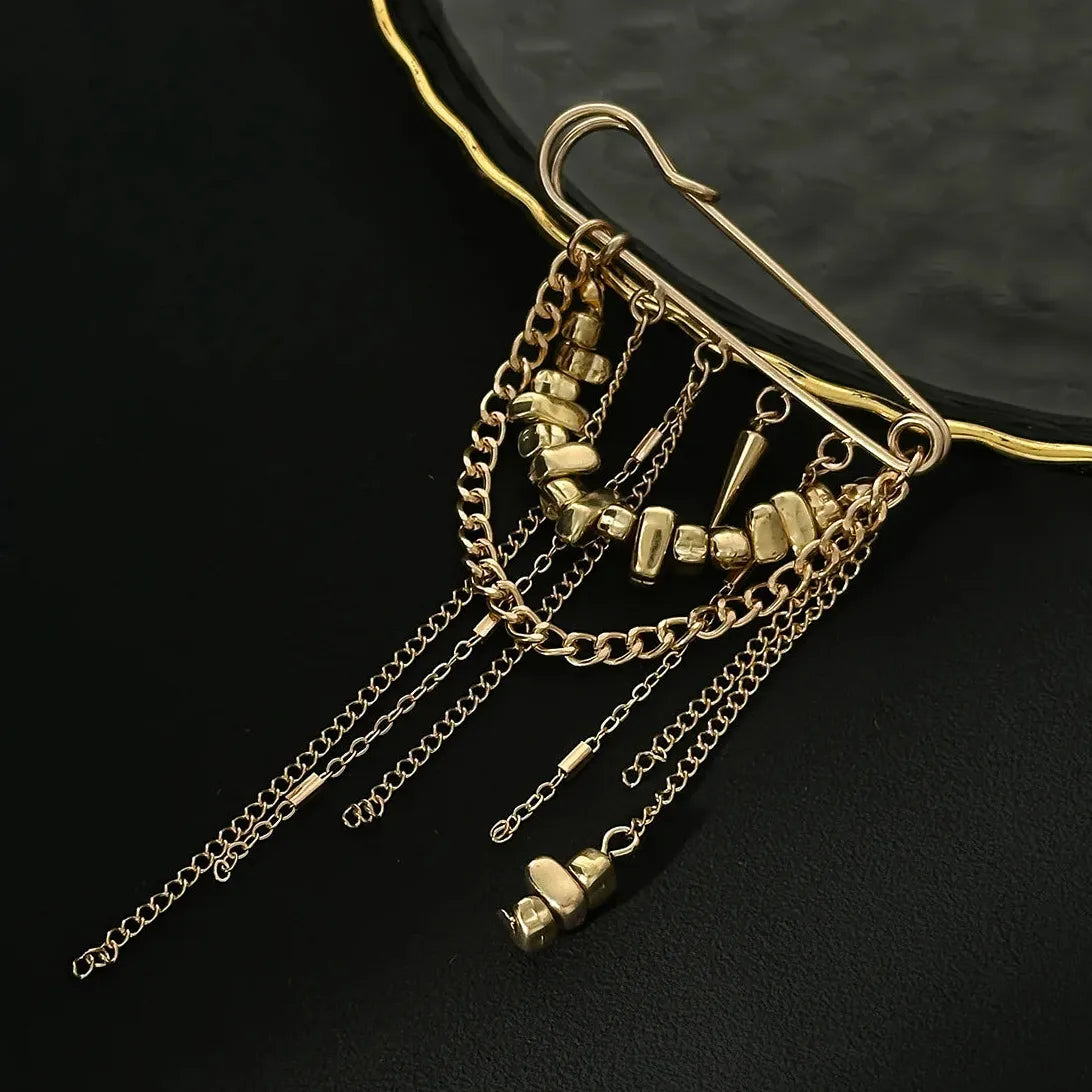 Geometric Zinc Alloy Brooch Tassel Beaded Trouser Fastener for Women Men