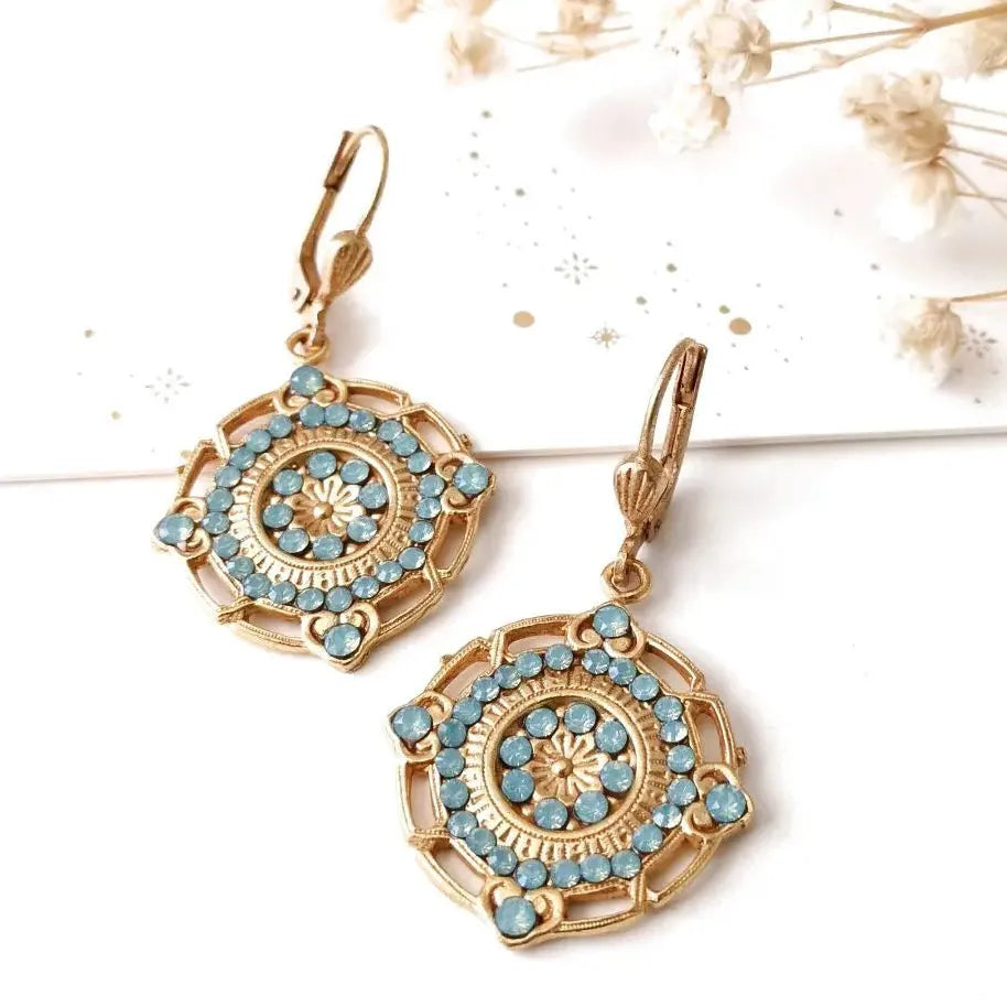 Vintage Gold Inlaid Light Blue Resin Drop Earrings Bohemian Geometric Jewelry Gift