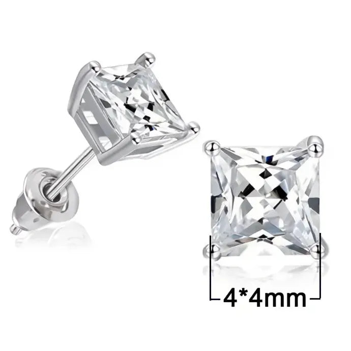 Square Cubic Zirconia Stud Earrings 5 Sizes Copper Geometric Gift