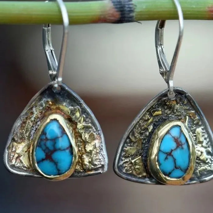 Bohemian Turquoise Drop Earrings for Women Ethnic Geometric Stone Pendant Jewelry