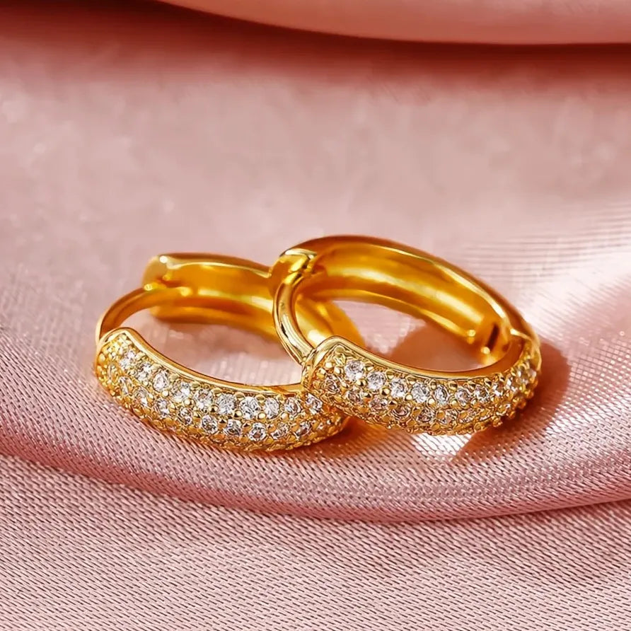 Elegant Geometric CZ Gold Color Hoop Earrings for Women Luxury Style