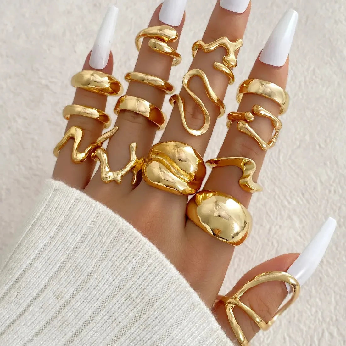 12Pcs Vintage Irregular Heart-Shaped Open Rings Set for Women Fashion Jewelry