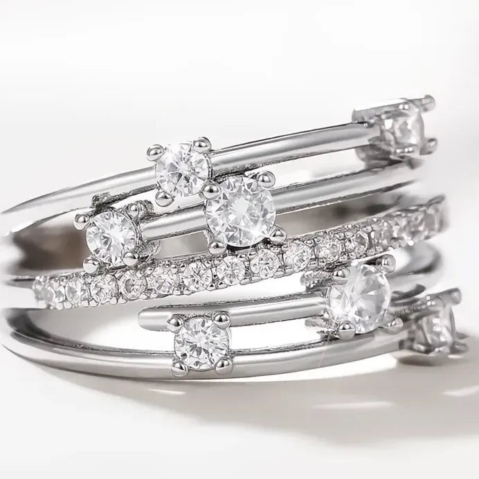 Geometric Multi-layer Cubic Zirconia Cross Wedding Band Ring for Women