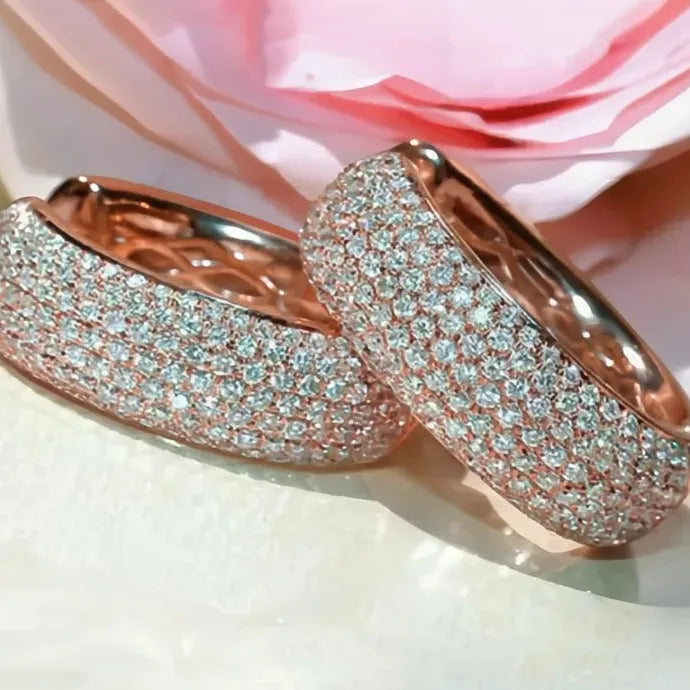 Rose Gold Geometric Hoop Earrings Micro Pave CZ Copper Alloy Jewelry Gift
