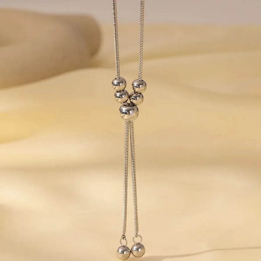 French Style Retro Minimalist Bow Necklace for Women Stainless Steel Pendant Jewelry