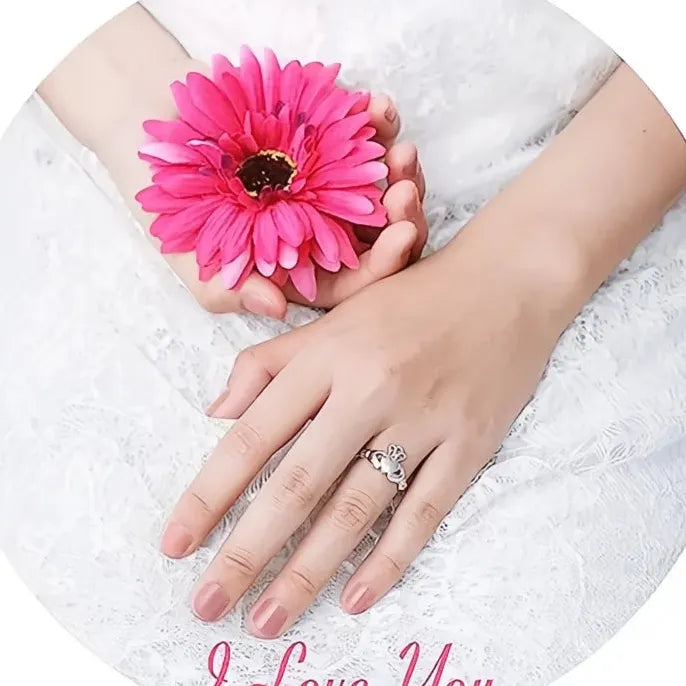 Brass Crown Hug Heart Shaped Engagement Ring for Women Jewelry