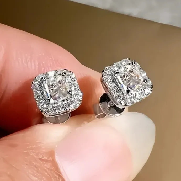 Green CZ Square Stud Earrings Gold Color Brass Luxury Wedding Jewelry