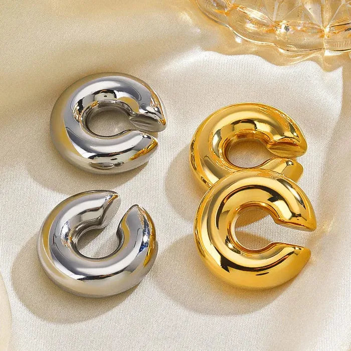 2026 Punk Gold Color Chunky Round Non-Piercing Ear Cuff Unisex Acrylic Zinc Alloy