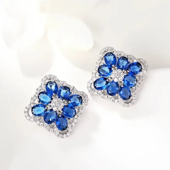 Blue Geometric Cubic Zirconia Stud Earrings for Women Wedding Gift