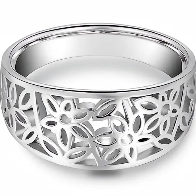 Women's Brass Wedding Band Ring Hollow Flower Geometric Pattern Jewelry