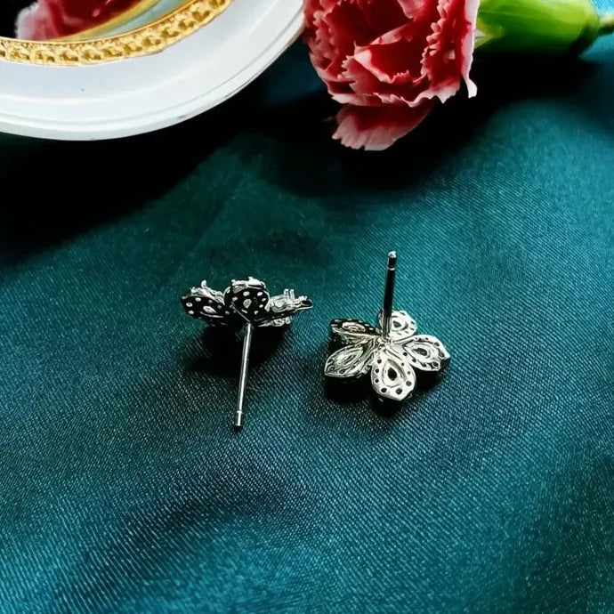 Silver Cubic Zirconia Geometric Flower Earrings for Women Birthday Gift