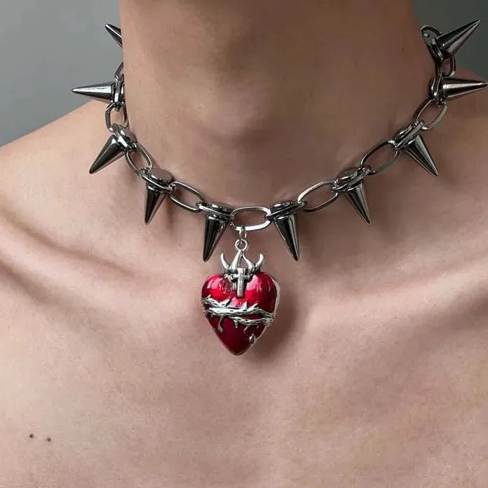 Punk Black Beads Rivet Choker Necklace Men Women Spike Tassel Y2K Jewelry