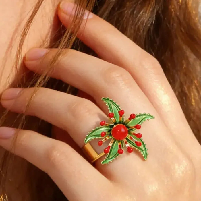Adjustable Bohemian Flower Plant Pattern Ring for Women Vintage Jewelry