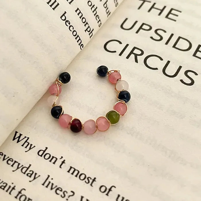 Rainbow Acrylic Cocktail Ring Natural Stone Retro Handmade Adjustable Jewelry
