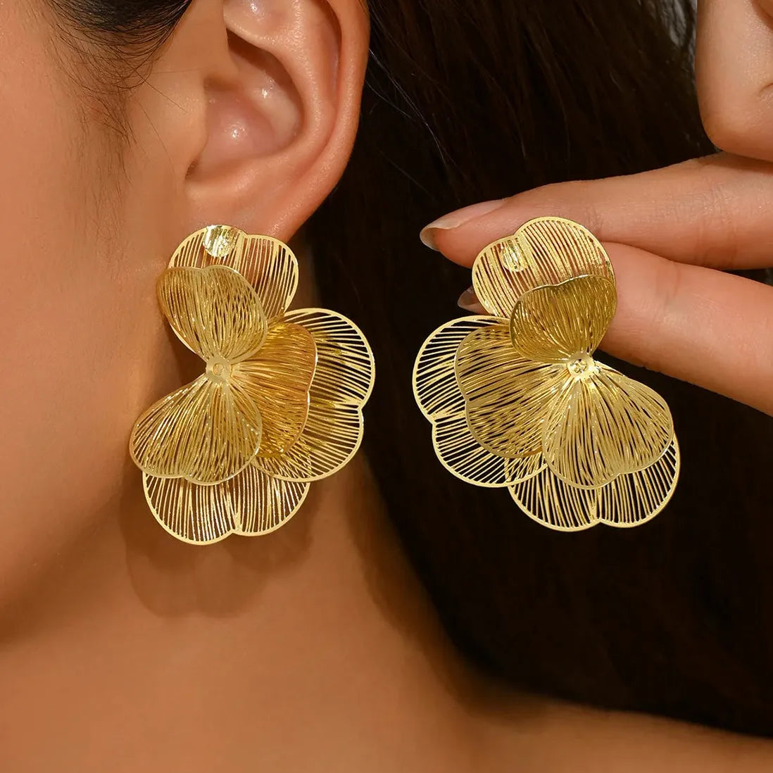 White Enamel Petal Dangle Earrings for Women Vintage Flower Jewelry