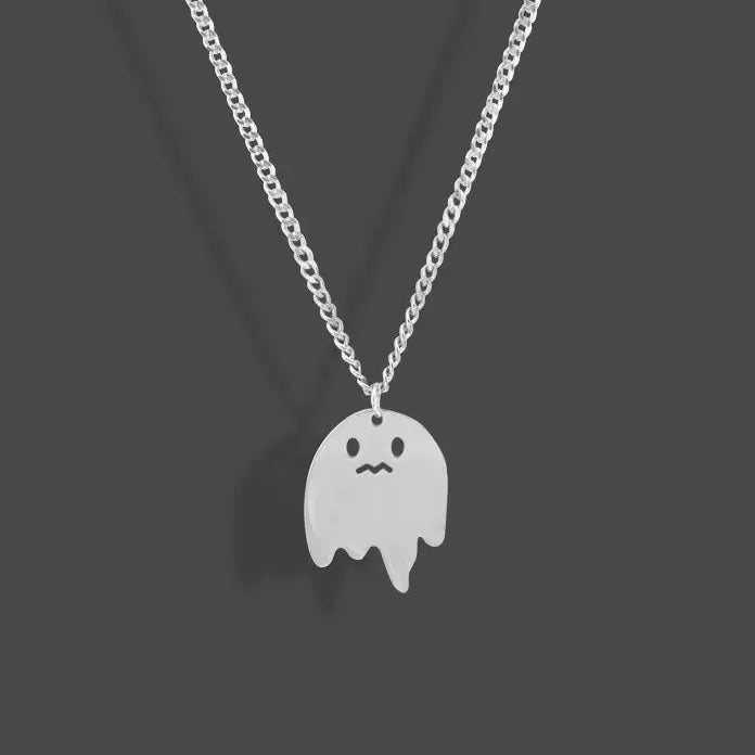 Stainless Steel Geometric Sad Ghost Pendant Necklace Unisex Gift