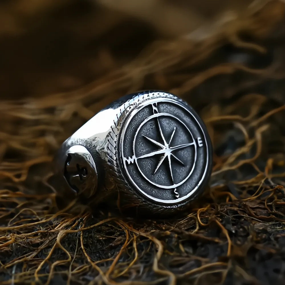 Vintage Stainless Steel Viking Compass Ring Men Nordic Pirate Sailor Amulet Jewelry Gift