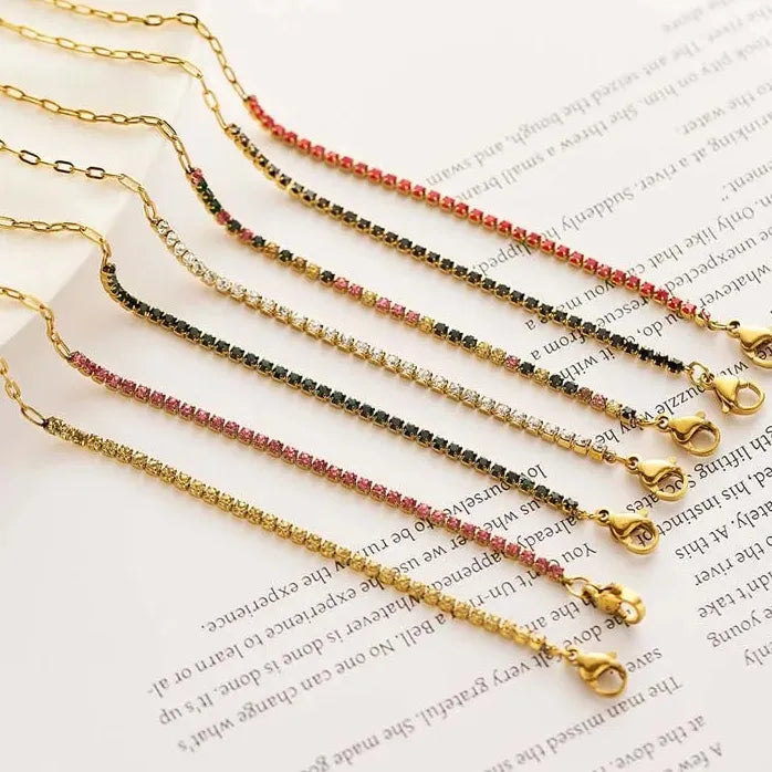 Luxury Colorful Cubic Zirconia Tennis Bracelet Women Stainless Steel Gold Chain Jewelry Gift