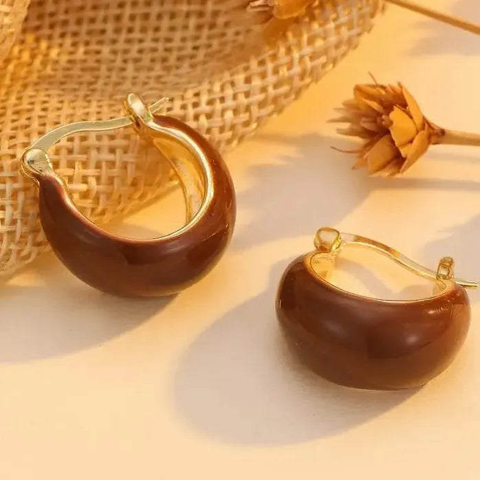 Vintage Tiger's Eye Stone Round U-Shaped Hoop Earrings for Women Jewelry