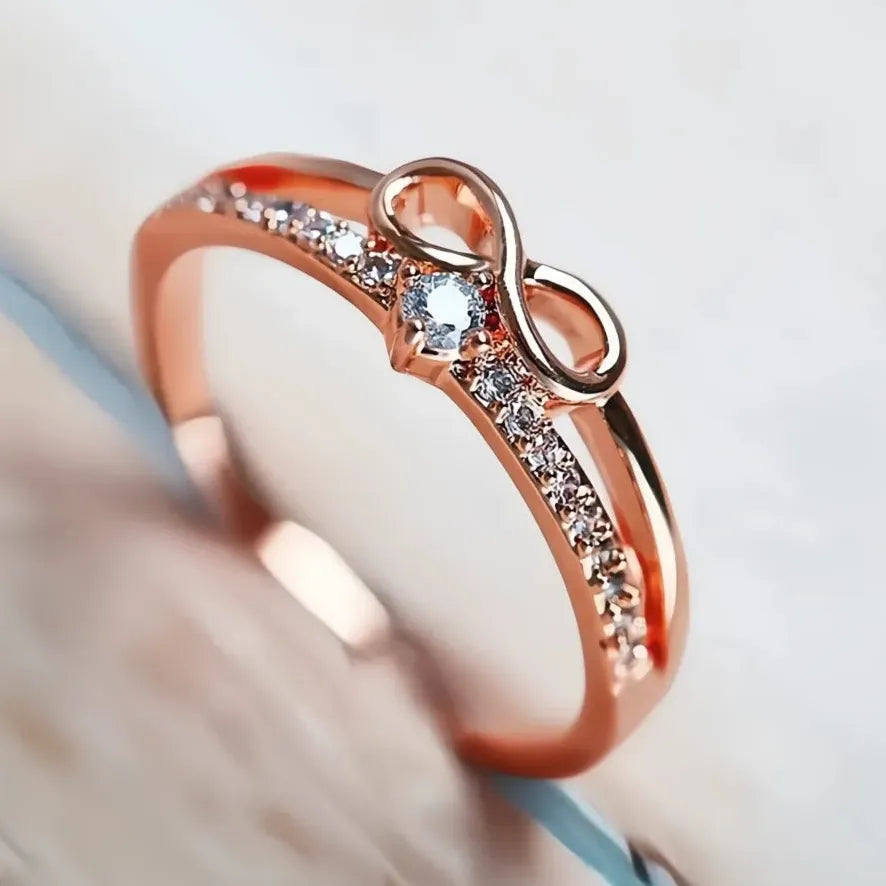 Chic Bow Shape Infinity Sign Cubic Zirconia Ring for Women Fashion Party Jewelry