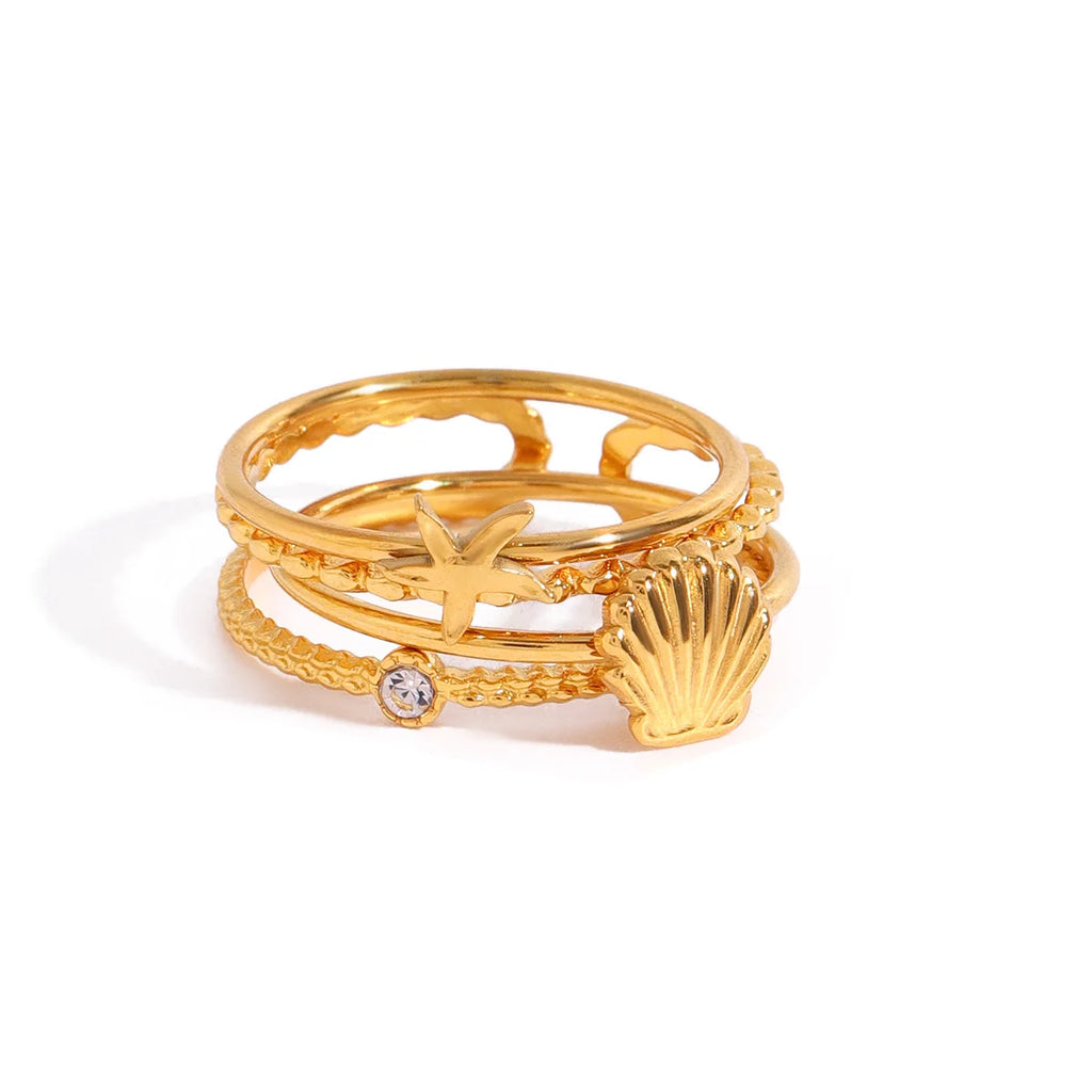 Hypoallergenic 18K Gold Plated Stainless Steel Starfish Stackable Knuckle Ring