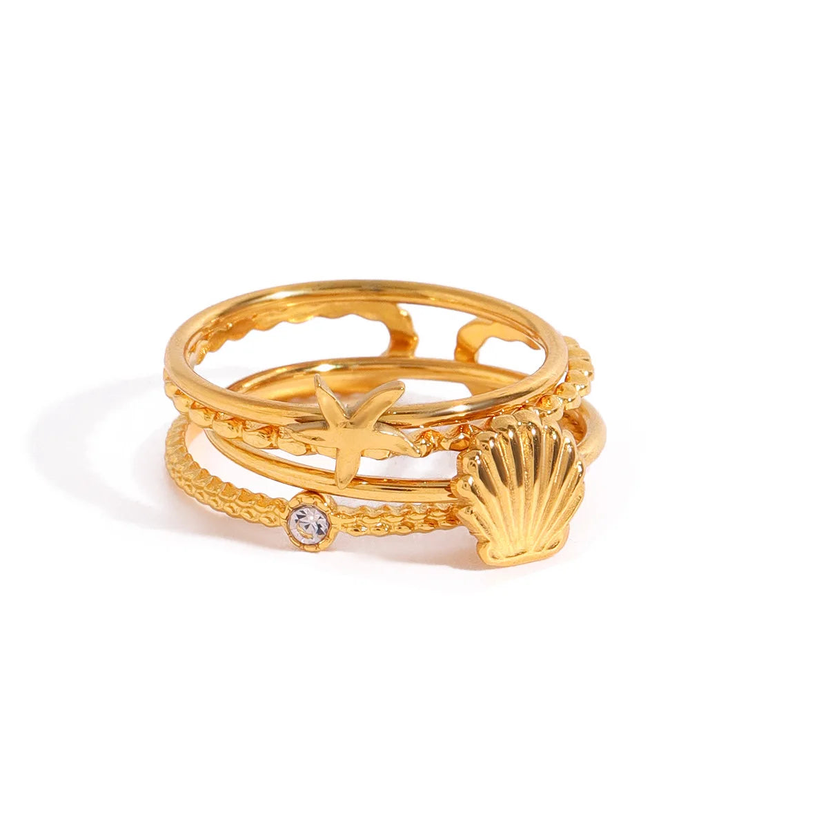 Hypoallergenic 18K Gold Plated Stainless Steel Starfish Stackable Knuckle Ring
