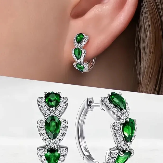Luxury Blue Cubic Zirconia Geometric Hoop Earrings for Women Wedding Party Gift