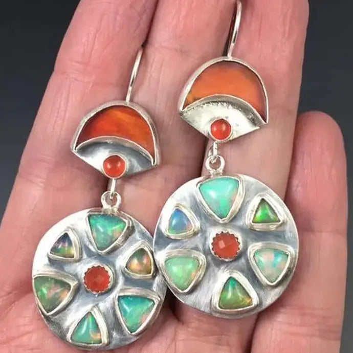 Vintage Colored Gemstone Drop Earrings Zinc Alloy Luxury Wedding Jewelry Gift